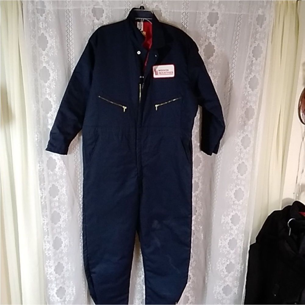 Vintage Navy Blue And Red Coveralls with Zipper Pockets Overoles Size XL